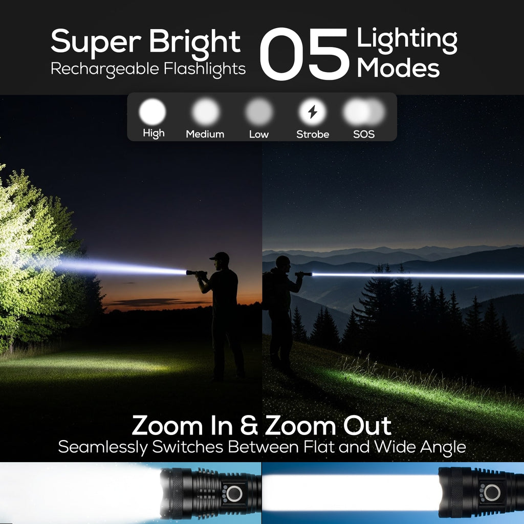 Waterproof Tactical Flashlight 1800 Lumens USB
