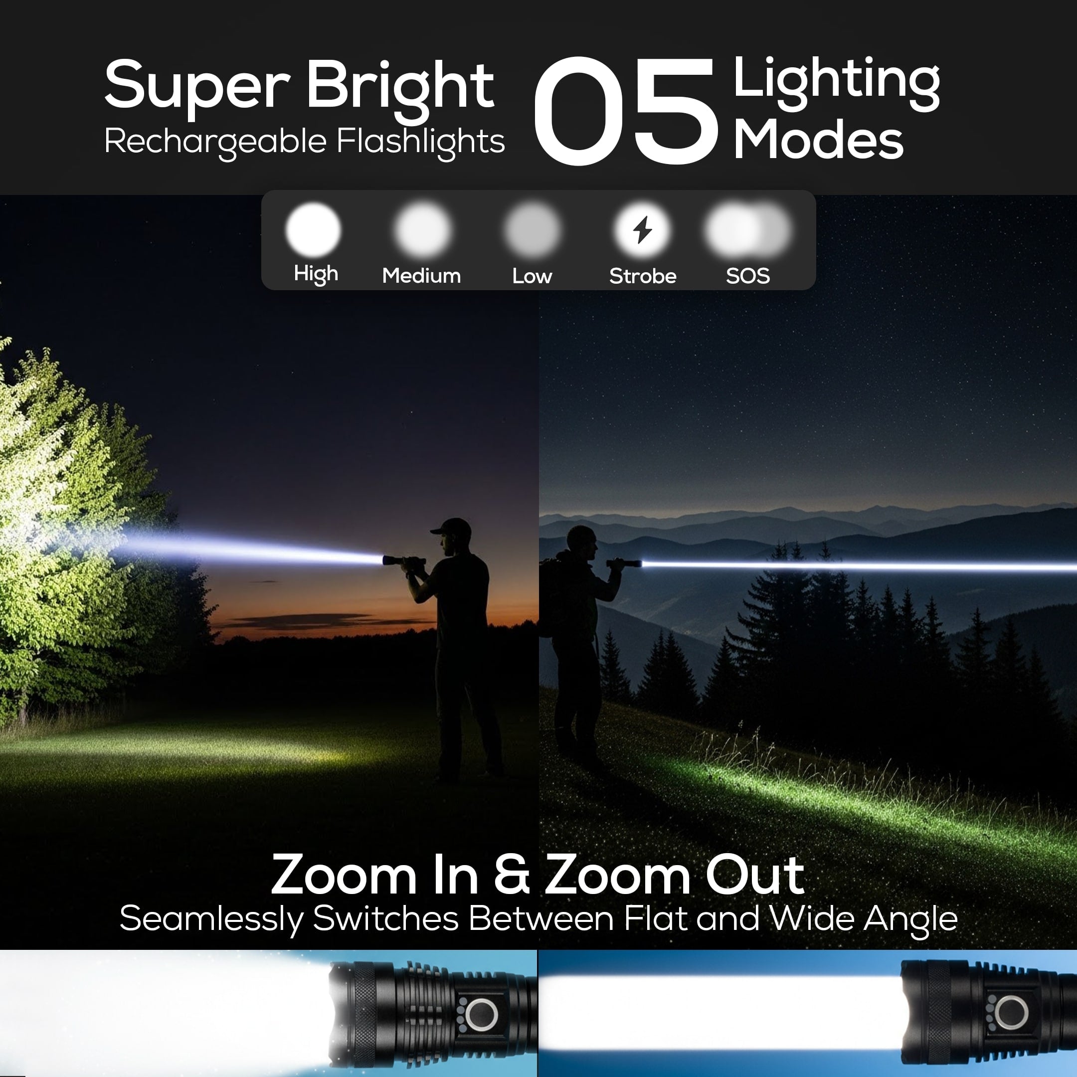 Waterproof Tactical Flashlight 1800 Lumens USB